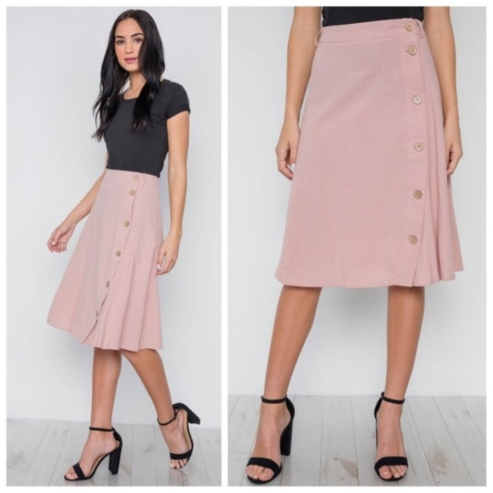🟢 Side button lightweight midi skirt